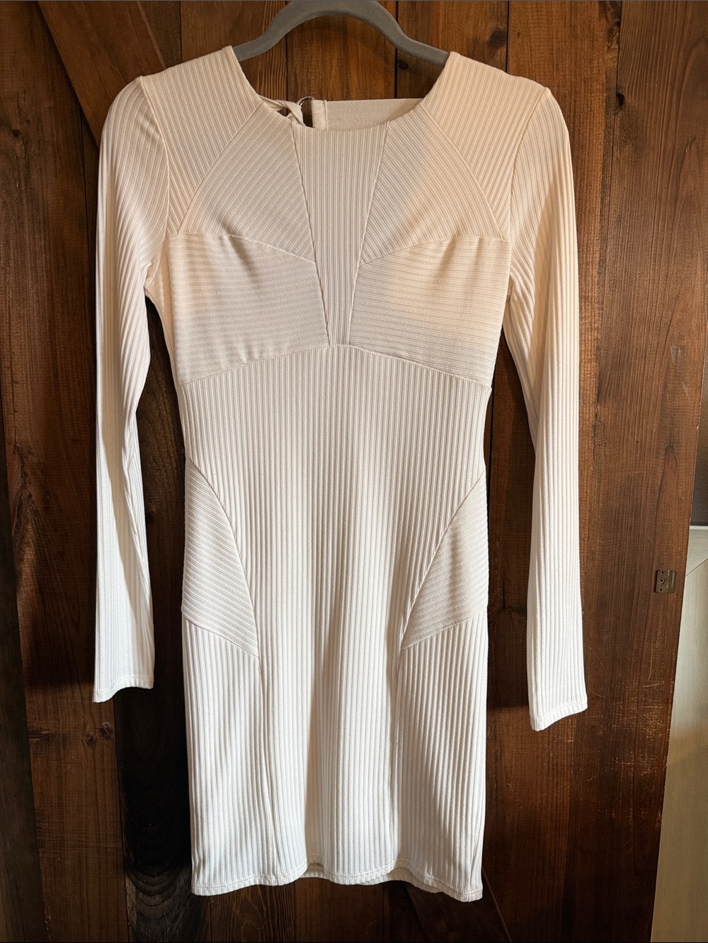 Guess White Ribbed Long-Sleeve Bodycon Dress